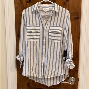 Korye blue and white button down shirt